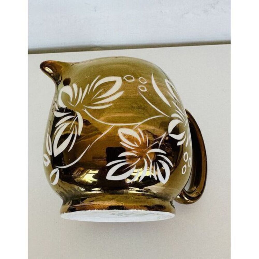 VTG Price Kensington Pitcher/Creamer Copper Tone Hand‎ Painted Floral See Photos